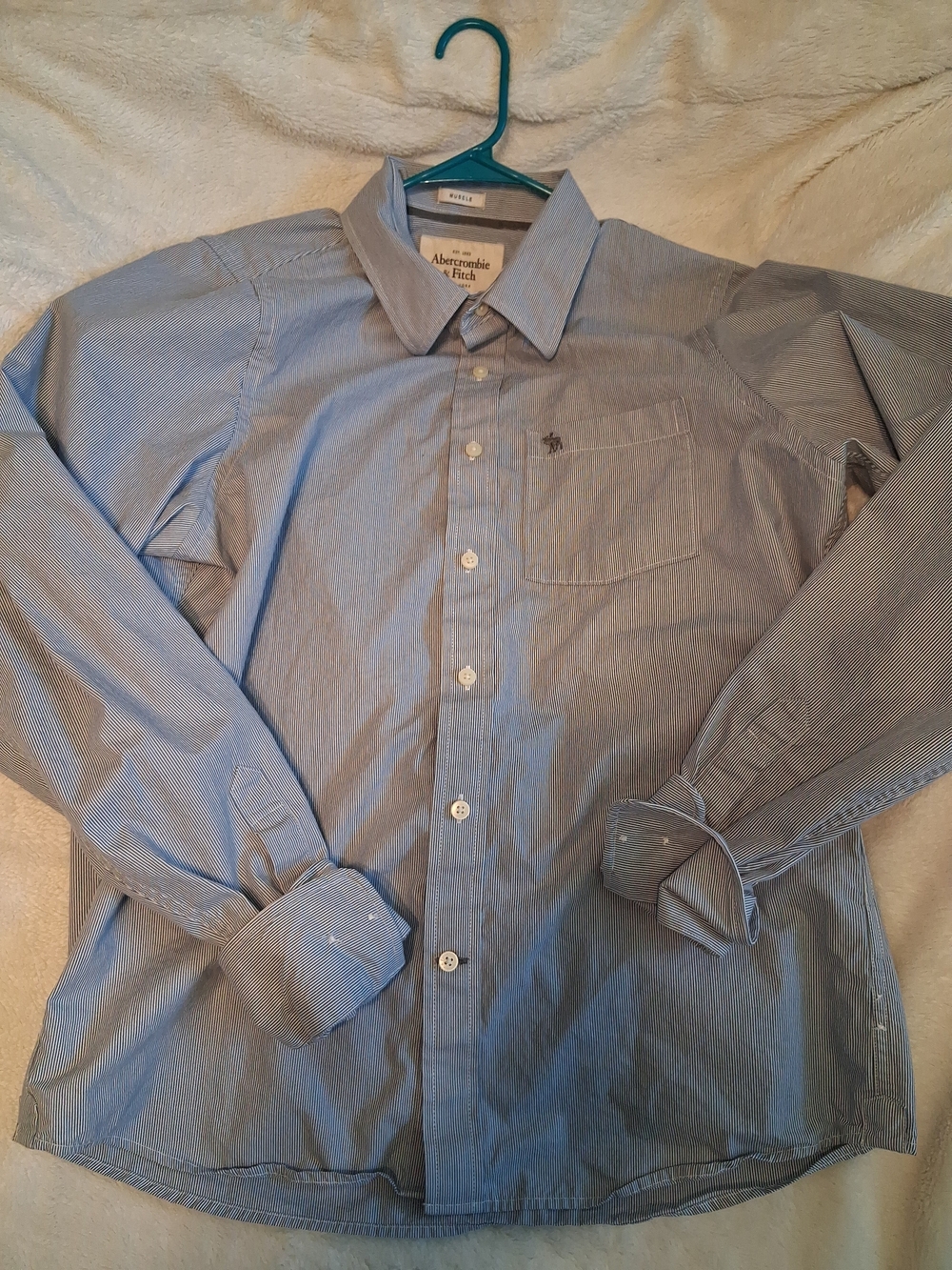 Abercrombie & Fitch Light Blue Pinstripe Men's Dress Shirt
